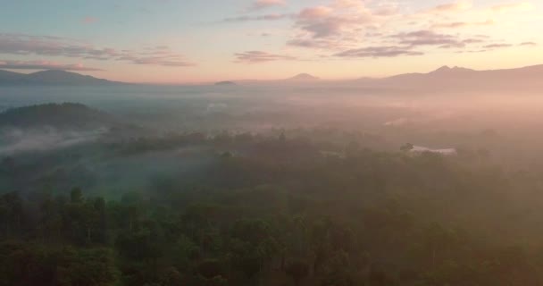 Kuş Bakışı Endonezya Borobudur Tapınağı Çevresindeki Dağları Turuncu Bir Gündoğumunda — Stok video