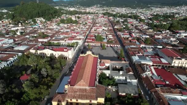 Drone Shot Showing Main Square Church Atrial Cross South Town — Vídeos de Stock