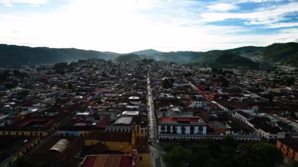 Drone Shot Reverse Showing Sunrise Main Square Town San Cristobal — Stock Video