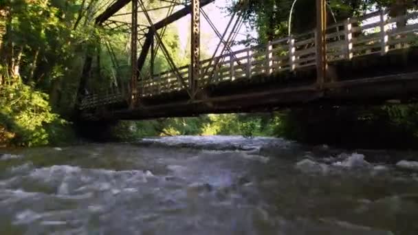 Aerial Push Bridge Just River Damascus Virginia — Stock Video