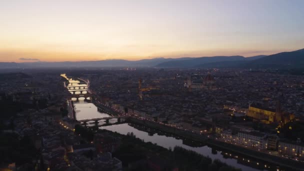 Spectacular Sunset Florence Italy Piazzale Michelangelo Looking Arno River — Stock Video