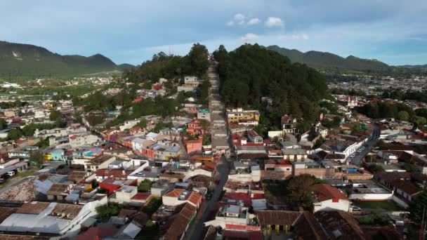 Drón Lövés Elől Kilátás Nyílik Lépcsőn Templom San Cirstobalito San — Stock videók