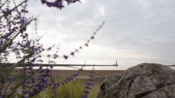 Time Lapse Shot Van Noordzee Vuurtoren Roker Beach Sunderland — Stockvideo