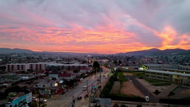 Vista Aérea Pôr Sol Incrível Sobre Villa Alemana Uma Comuna — Vídeo de Stock