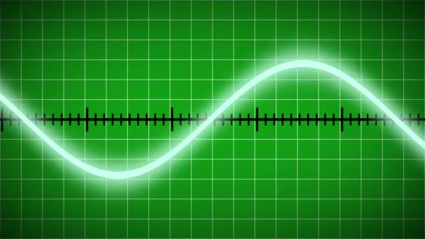 左から右へ緑のスコープの背景に移動する正弦波のモーショングラフィック — ストック動画