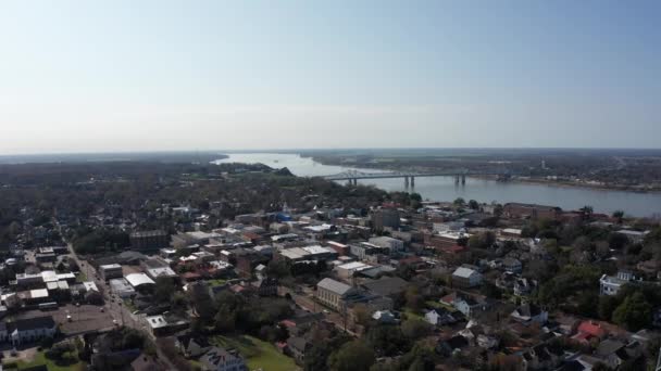 Wide Descending Aerial Shot Quaint Town Natchez Mississippi — Stock Video