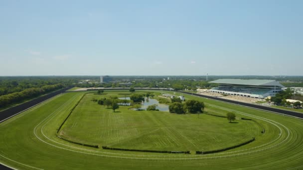 Aerial Pullback Reveals Arlington International Racecourse Summer — Stock Video