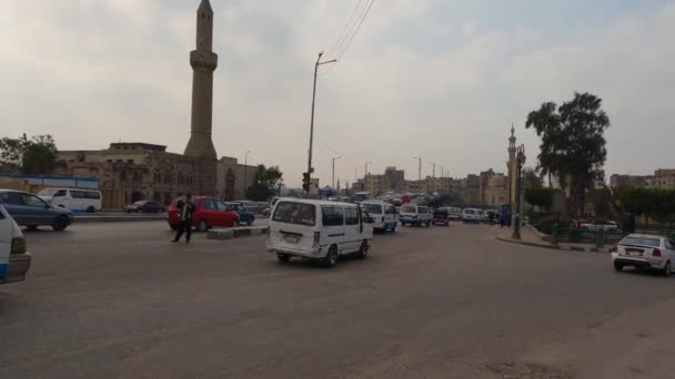 Vista Estática Del Tráfico Centro Cairo Con Policía Que Encarga — Vídeos de Stock