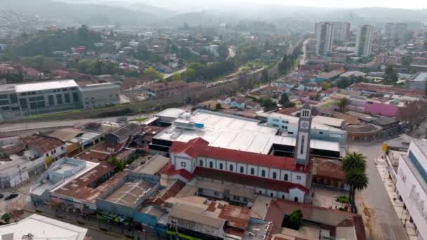 Quilpue Bahn Und Stadtzentrum Chile Luftaufnahme Der Tageszeit — Stockvideo