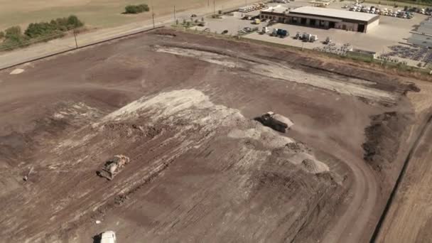 Bulldozer Dump Truck Excavation Construction Site Birds Eye View — Stock Video