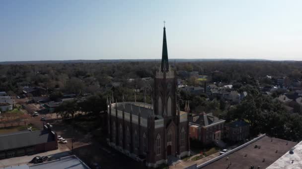 Close Luchtfoto Van Mary Basiliek Natchez Mississippi — Stockvideo