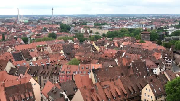 Αεροφωτογραφία Των Κόκκινων Οροφών Της Παλιάς Νυρεμβέργης Γερμανίας — Αρχείο Βίντεο