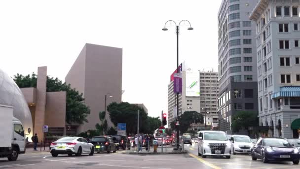 Eine Stationäre Aufnahme Zentrum Eines Dichten Verkehrs Einer Straßenkreuzung Tsim — Stockvideo