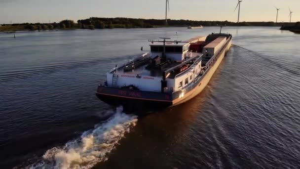 Vue Aérienne Arrière Fps Waal Inland Cargo Vessel Long Oude — Video