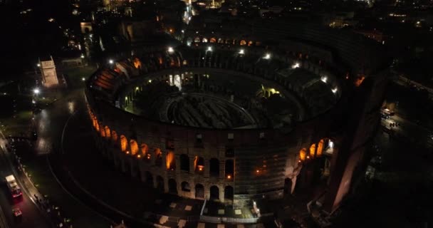 Luchtvlieg Drone Uitzicht Colosseum Colosseum Nachts Rome Italië Europa Oude — Stockvideo
