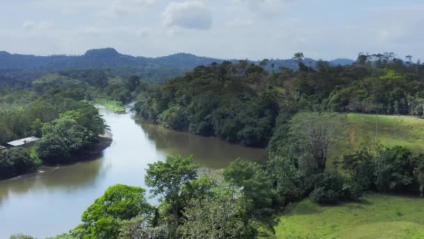 Aerial Drone View Rainforest River Mountains Scenery Costa Rica Boca — Stock videók