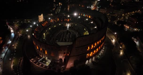 Luchtvlieg Drone Uitzicht Colosseum Colosseum Nachts Rome Italië Europa Oude — Stockvideo