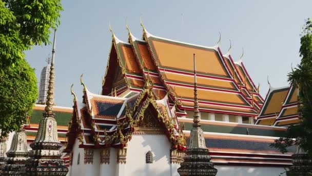 Bangkok Temple Thailand Temple Reclining Buddha Vacker Buddistisk Byggnad Och — Stockvideo