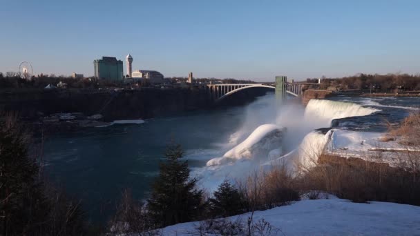 Wodospad Niagara Rainbow International Bridge Zimą Ontario Kanadzie Szeroki Wolny — Wideo stockowe