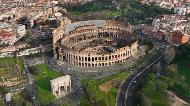 Vista Aérea Drone Mosca Coliseu Coliseu Com Ruínas Roma Itália — Vídeo de Stock