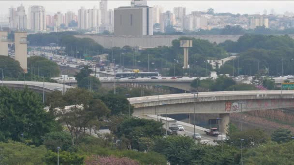 Zicht Snelwegen Verkeer Gebouwen São Paulo Brazilië — Stockvideo