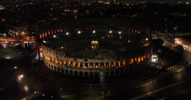 Légi Légy Drón Kilátás Colosseum Vagy Colosseum Éjjel Róma Olaszország — Stock videók