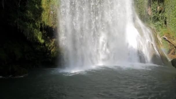 Impresionante Catarata Caída Agua Piscina Gota Agua Roca Fondo Vegetación — Vídeos de Stock