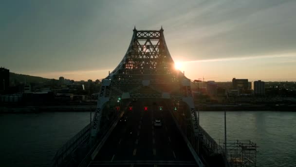 Montreal Quebec Şehir Merkezindeki Jacques Cartier Köprüsü Nden Gün Batımının — Stok video