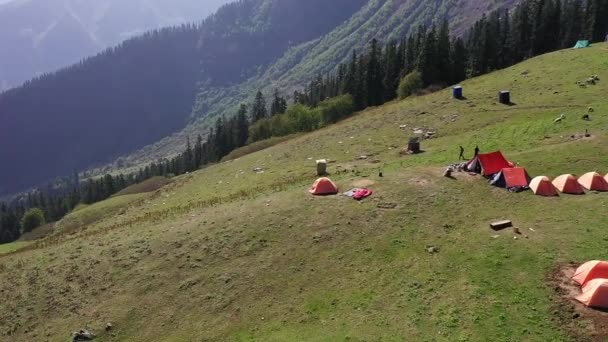 Shromažďování Hikers Sar Pass Trek Indii Letecké Záběry — Stock video