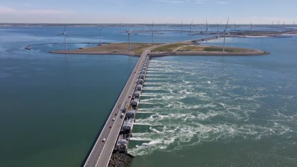 Panoramic Aerial View Water Locks Delta Works Oosterschelde Netherlands Background — Stock Video