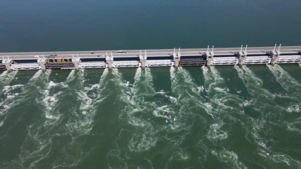 Close Drone Footage Water Locks High Current Them Delta Works — Stock Video