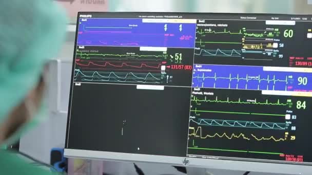 Médico Femenino Asiático Comprueba Frecuencia Cardíaca Presión Arterial Del Paciente — Vídeo de stock