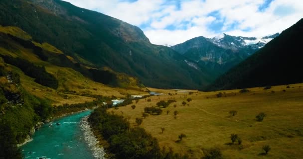 Waiatoto Folyó Patak Mount Aspiring Nemzeti Park Valley Zéland Légi — Stock videók