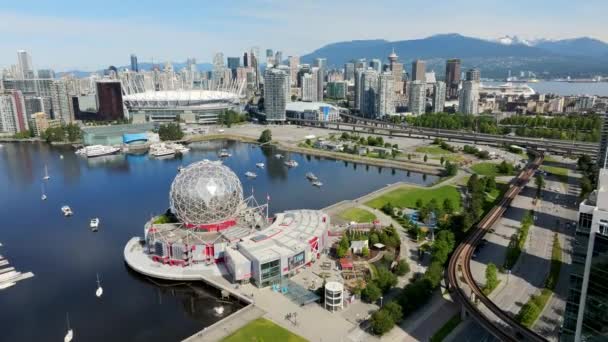 Vancouver Skyline Canda Daki Bilim Dünyası Müzesi Nden Place Stadyumu — Stok video