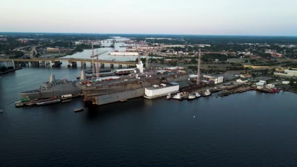 Mantenimiento Continuo Construcción Buques Navales Norfolk Virginia Hogar Una Gran — Vídeos de Stock