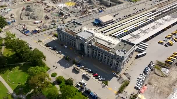 Aerial View Pacific Central Station Intercity Bus Railway Station Vancouver — Stock Video