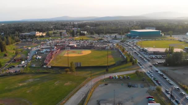 Drone Video Midnight Sun Baseball Game Goldpanners Field Fairbanks Alaska — Stok Video