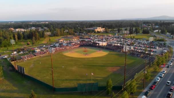 Drone Video Midnight Sun Baseball Game Goldpanners Field Fairbanks Alaska — Stock Video