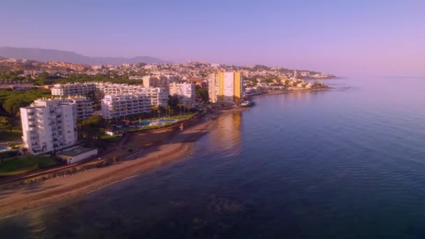 Coastline Calahonda Spain Aerial Sunset — Stock Video