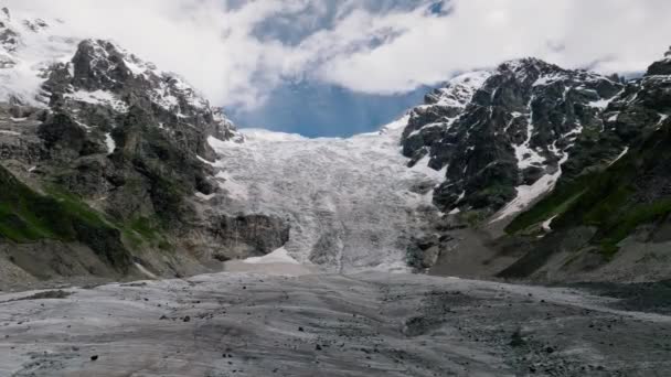 Adishi Gletsjer Kaukasus Bergen Svaneti Republiek Georgië Drone Schot — Stockvideo