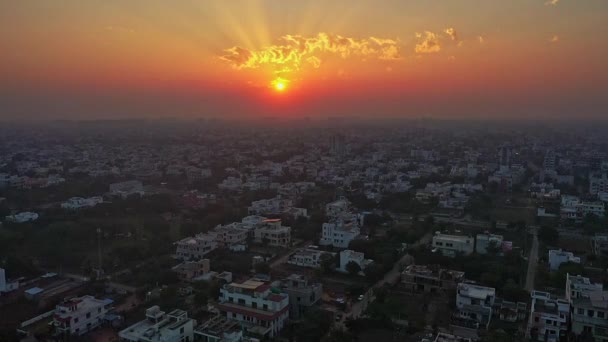 印度拉贾斯坦邦弥漫性日出期间斋浦尔历史名城全景 空降飞行员中枪 — 图库视频影像