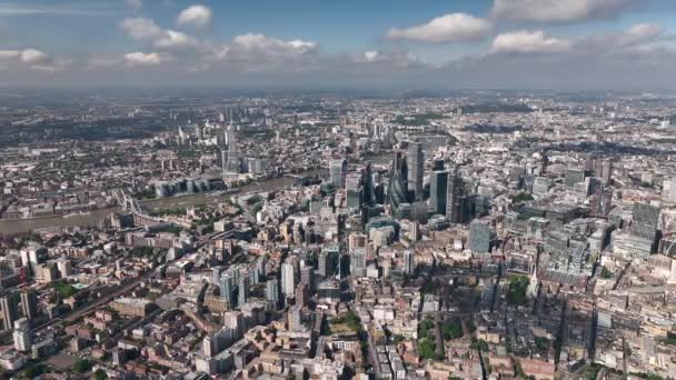 Légi Légy Drón Létrehozása Kilátás Gherkin Felhőkarcolóra London Skyline Nal — Stock videók