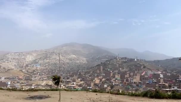Pobre Ciudad Pobre Sobre Cordillera Manchay Lima Perú Disparo Coche — Vídeo de stock