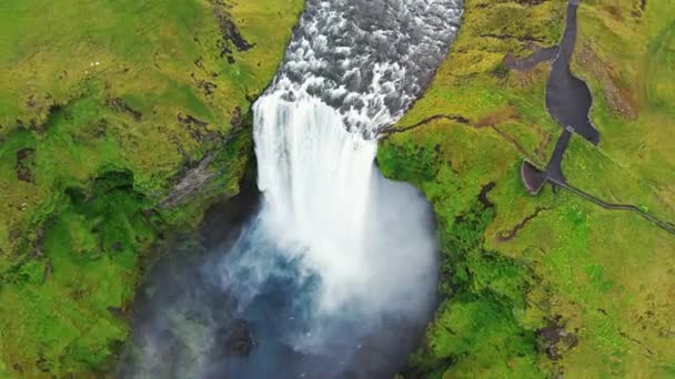 Drone Circling Right Skogafoss Waterfall Iceland 4K60 — Stock Video