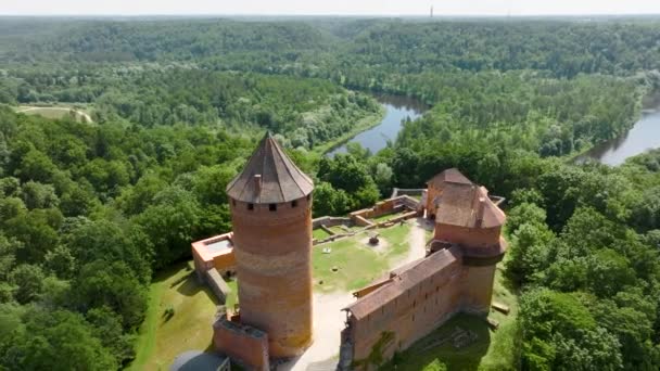 Cloudy Summer Day Beautiful Aerial View Turaida Castle Latvia — Stock Video