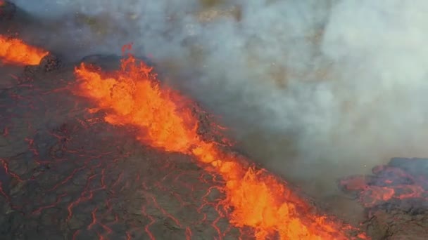 Filmagem Aérea Drone Paisagem Vulcão Fagradalsfjall Explodindo Lava Erupting Fissura — Vídeo de Stock