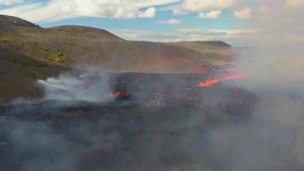 Fagradalsfjall Island Volcano Aerial Drone Shot Rocky Volcanic Plain Covered — Stock video