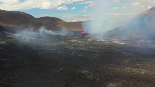 Fagradalsfjall Islandia Erupción Del Volcán Aéreo Drone Vista Del Paisaje — Vídeos de Stock