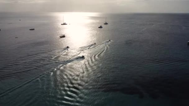 Nice Drone Shot Jet Skis Sailing Out Indian Ocean Zanzibar — Stock Video