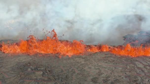 Flygdrönare Skott Fagradalsfjall Island Vulkan Utbrott Scen Kokande Röd Varm — Stockvideo